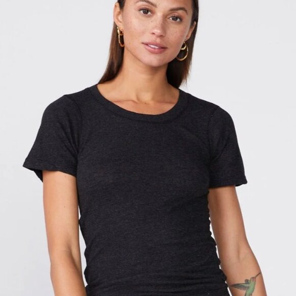 Monrow Textured Tri Blend Fitted Crew Neck Tee Heather Black S $78 - Picture 1 of 10